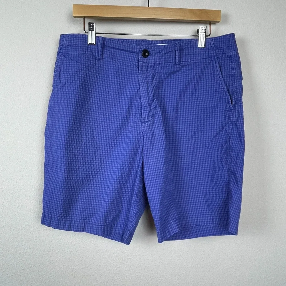 Mr. Porter Blue Checked Seersucker‎ Shorts M Resort Coastal Style Casual